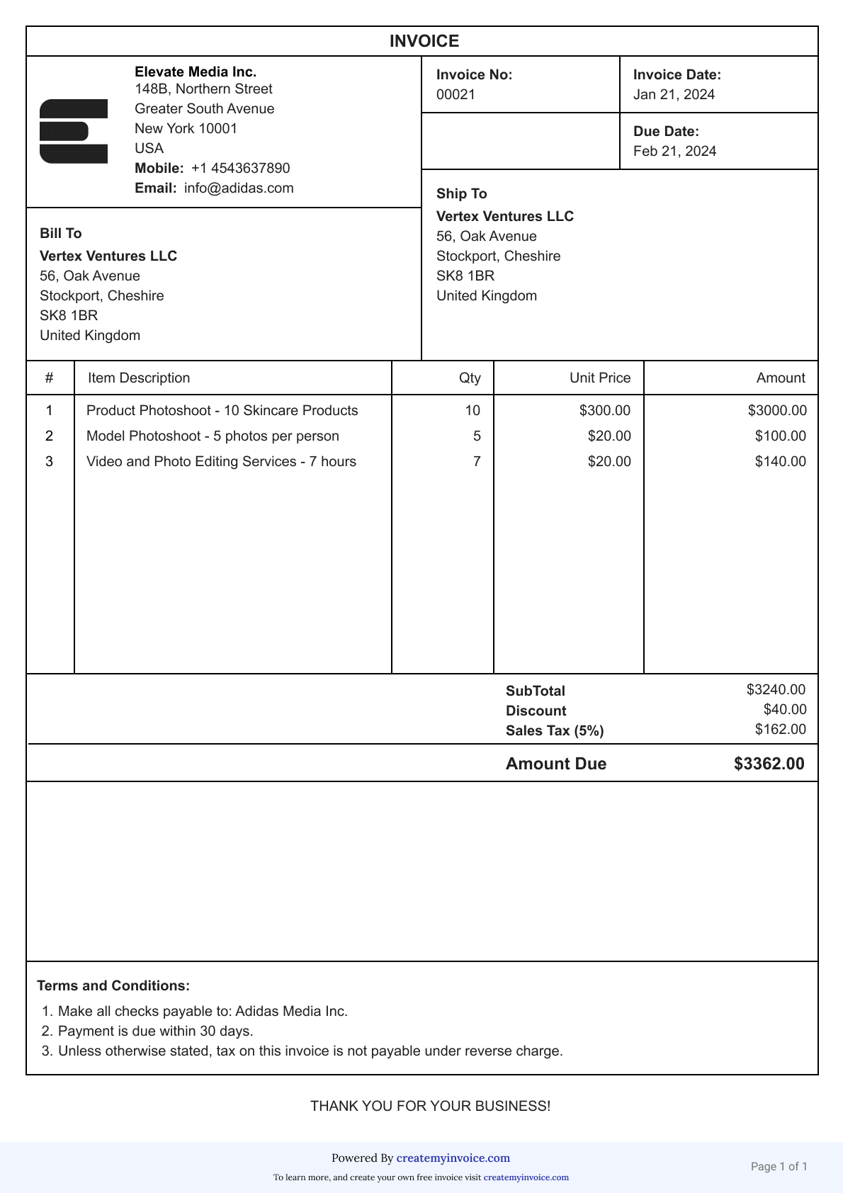 Classic free online invoice generator template for graphic designers